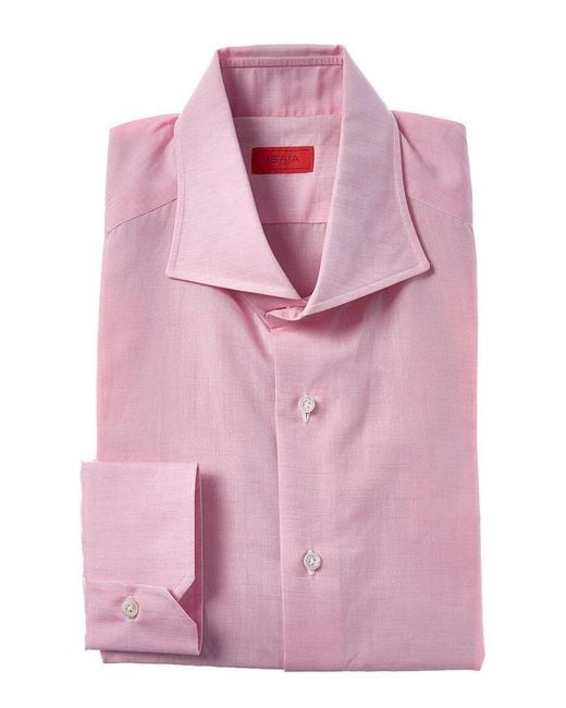 Isaia Pink Mix Linen-Blend Dress Shirt for men