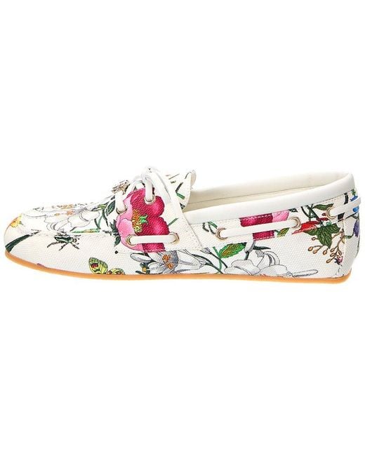 Gucci White Gg Logo Canvas Loafer