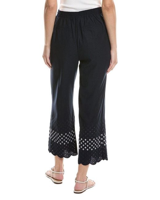 Ellen Tracy Black Pull On Cropped Linen-Blend Pant