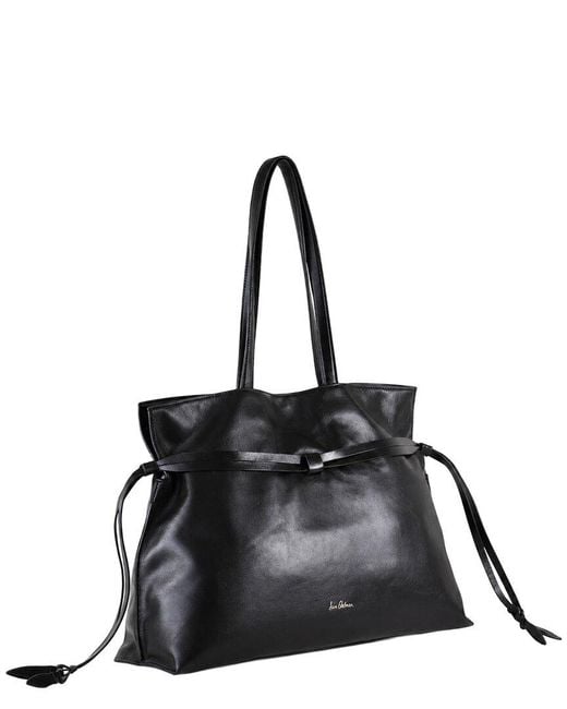 Sam Edelman Black Poppy Lambskin Large Drawstring Tote