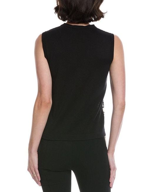 Oscar de la Renta Black Checkered Guipure Fringe Silk-Blend Tank