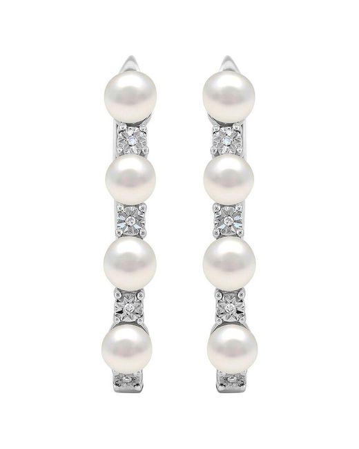 Lab Grown Gemstones White Lab-Grown Pearl & 4Mm Pearl Hoop Earrings