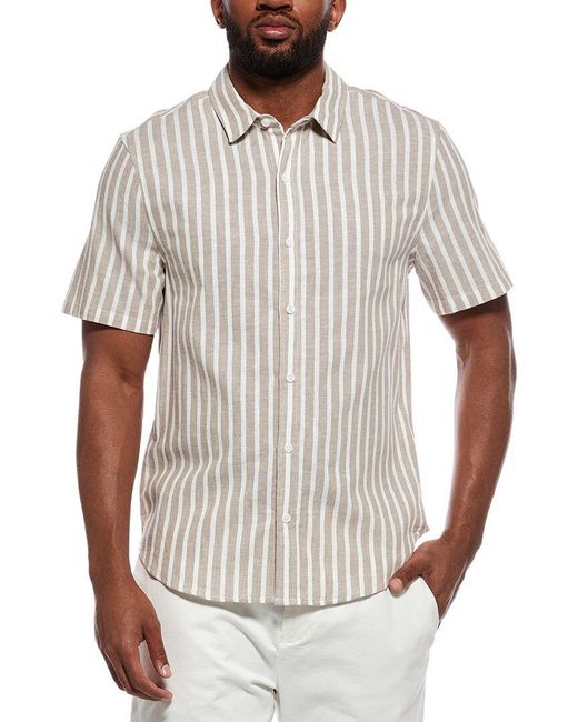 Onia White Stripe Linen-Blend Shirt for men