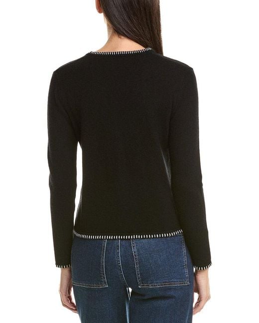 Bruno Magli Black Blanket Stitch Wool & Cashmere-Blend Cardigan