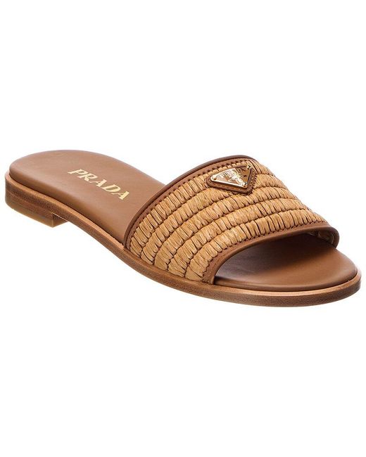 Prada Brown Logo Raffia Sandal
