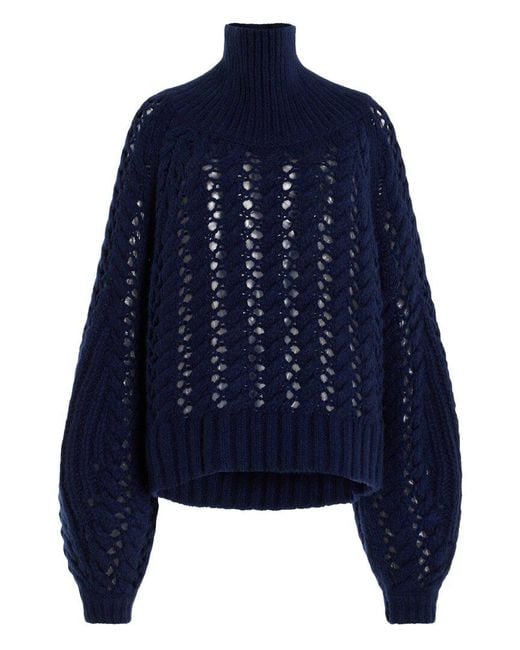 Adam Lippes Blue Turtleneck Cashmere & Silk-Blend Top
