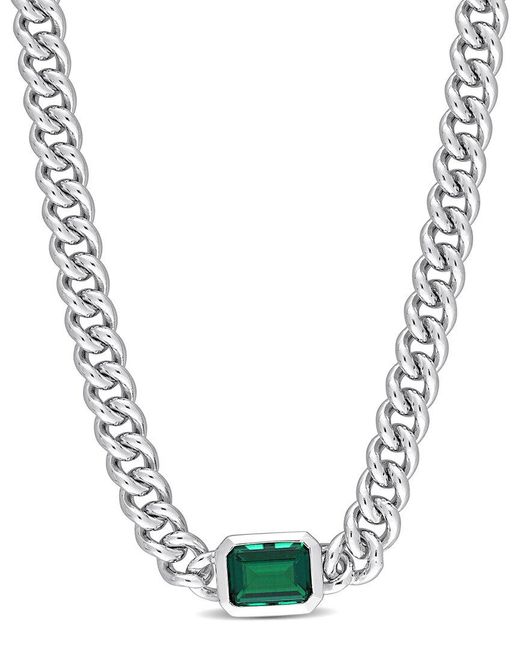 Rina Limor Metallic Silver 0.90 Ct. Tw. Emerald Curb Link Necklace