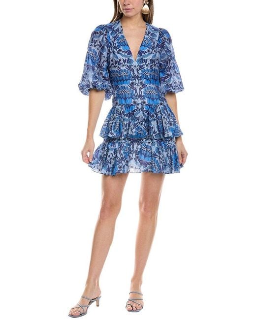 Sandro Blue Linen-Blend Mini Dress
