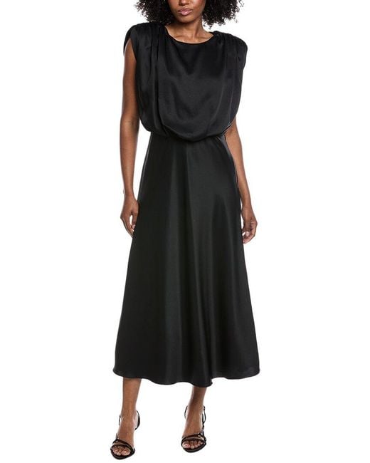 Toccin Black Flora Satin Midi Dress