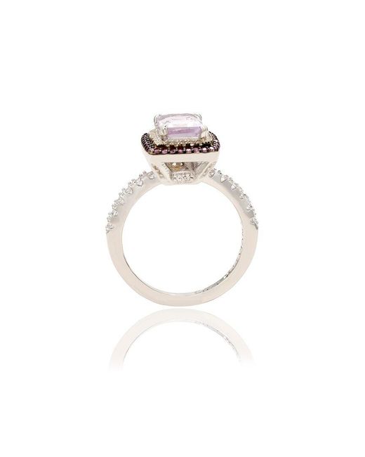 Suzy Levian White Silver 0.02 Ct. Tw. Diamond & Gemstone Ring
