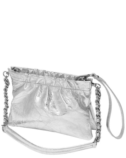 Tiffany & Fred Paris Gray Tiffany And Fred Paris Metallic Ruched Leather Shoulder Bag