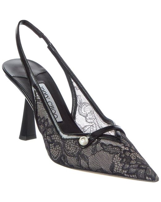 Jimmy Choo Metallic Amita 45 Lace & Leather Slingback Pump