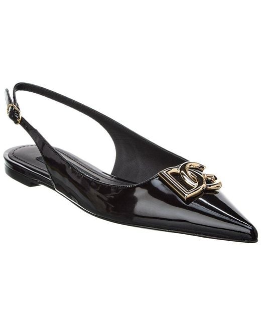 Dolce & Gabbana Black Dg Logo Leather Slingback Flat
