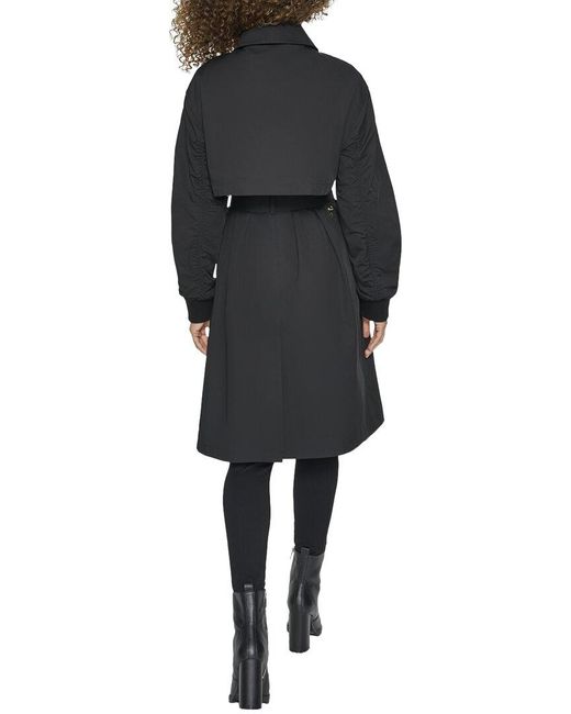 Karl Lagerfeld Black Bomber Sleeve Trench Coat