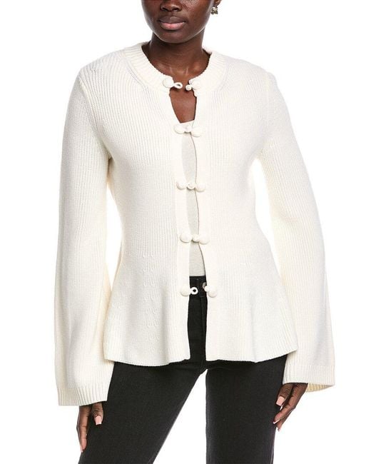 Rebecca Taylor White Novelty Peplum Wool Cardigan