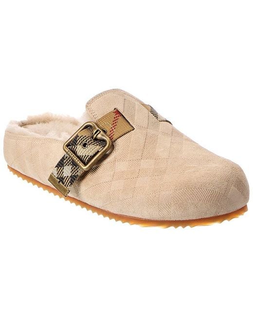 Burberry White Check Urchin Suede Mule