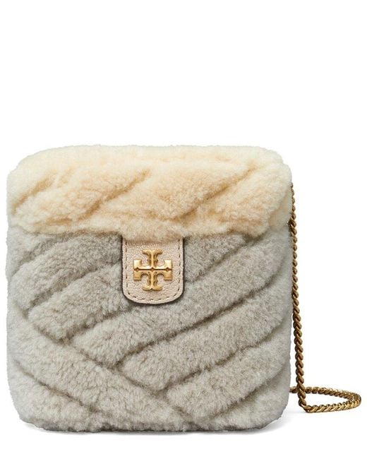 Tory Burch Gray Kira Chevron Shearling Mini Vanity Case