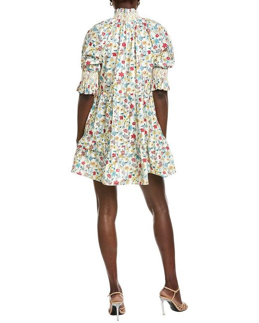 English Factory White Smocked Puff Sleeves Mini Dress
