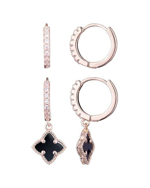 Adornia White 14K Rose Plated Cz Clover Huggie Earrings Set