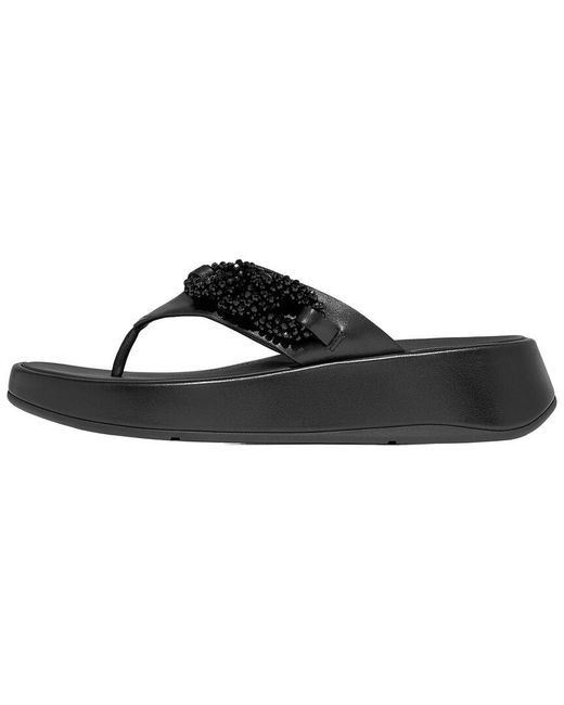 Fitflop Black F-Mode Beaded Chain Leather Toe Post Sandal