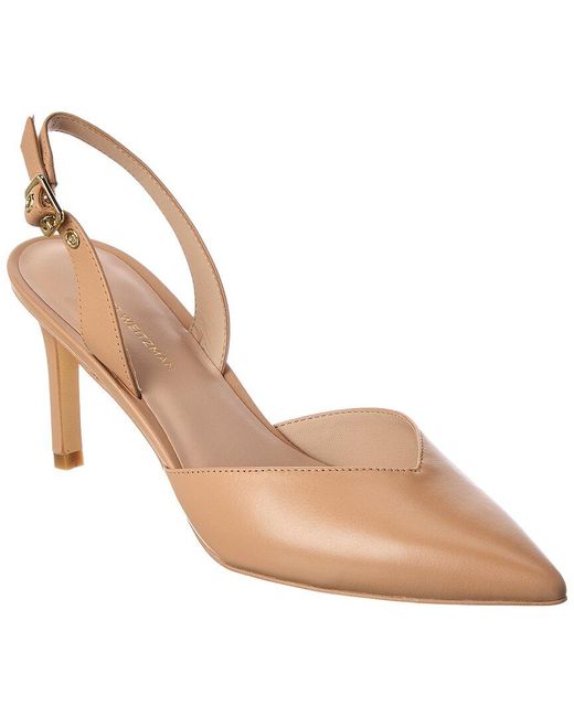 Stuart Weitzman Natural Ryder 75 Leather Slingback Pump