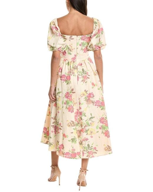 Shoshanna Natural Zarah Linen-Blend Midi Dress