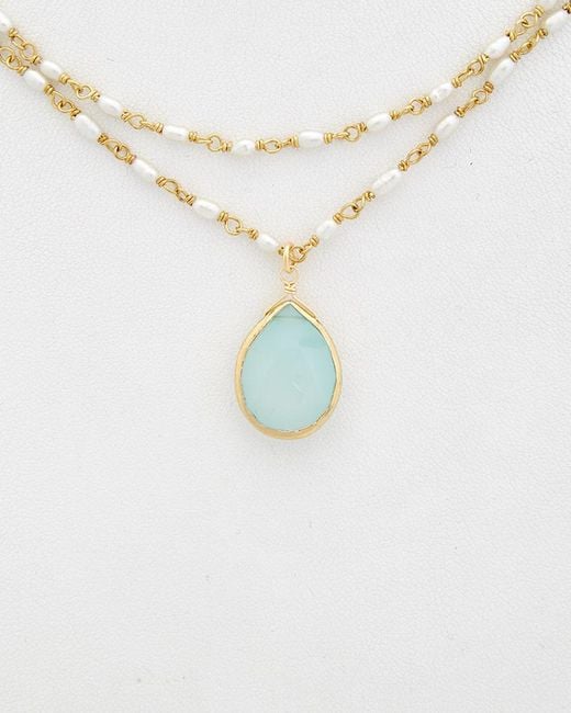 Rachel Reinhardt Jewelry Blue 14k Over Silver Chalcedony & 3-4mm Pearl Necklace
