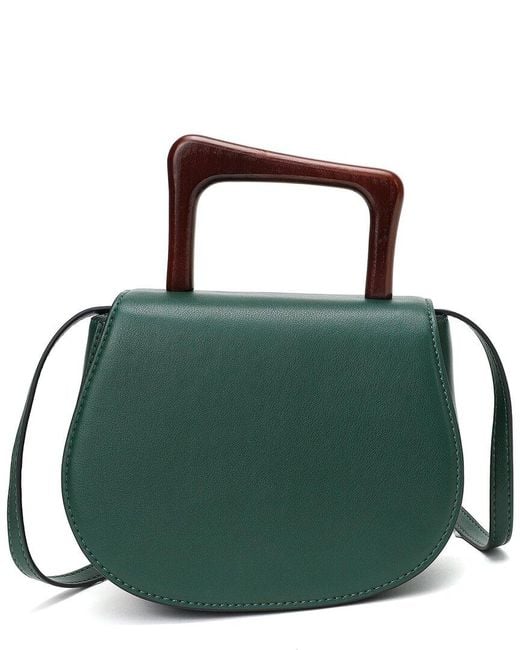 Tiffany & Fred Paris Green Leather Top Wooden Handle Satchel