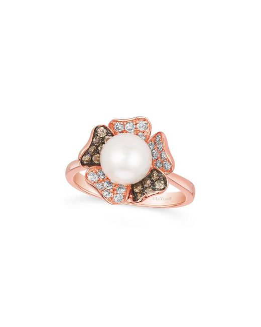 Le Vian Pink 14k Rose Gold 0.48 Ct. Tw. Diamond 8mm Pearl Ring