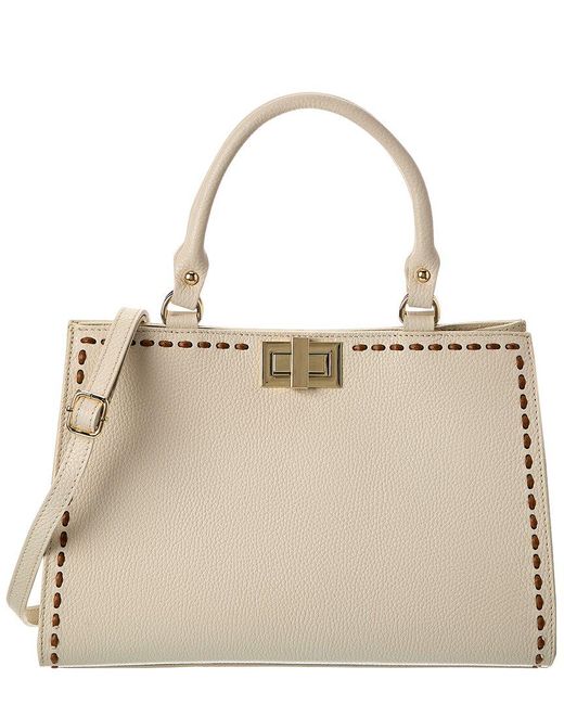 Persaman New York Natural Solene Contrast Stitch Tote