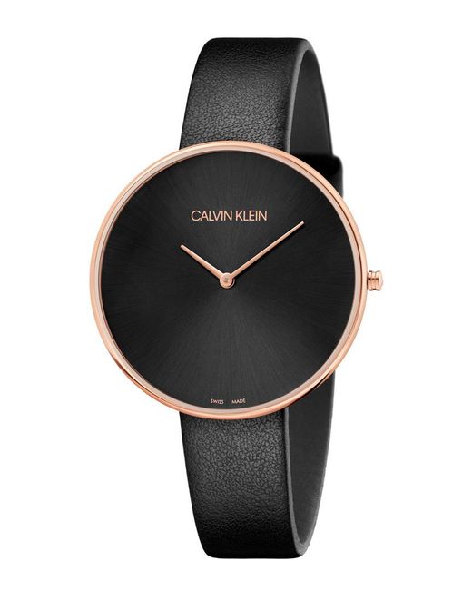 Calvin Klein Leather Full Moon Quartz Black Dial Watch - Save 10% - Lyst