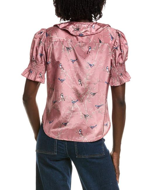 Tahari Short Gathered Sleeve Ruffle Top