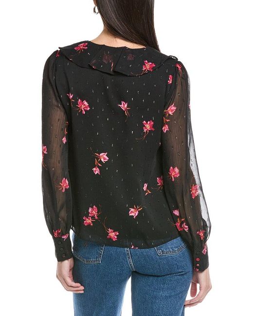 Cece Black Ruffle Tie V-Neck Top