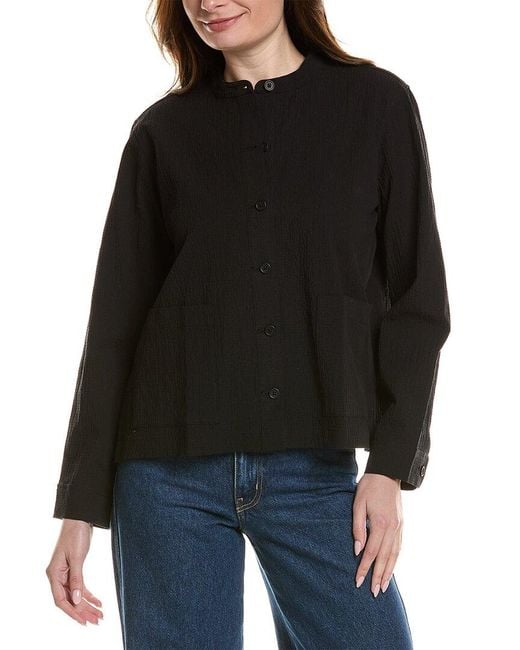 Eileen Fisher Black Mandarin Collar Jacket