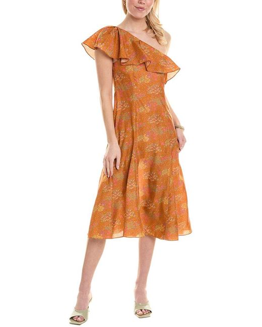 Rebecca Taylor Orange Isabelle Silk Midi Dress