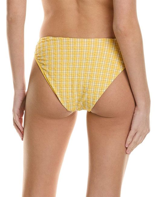 Jonathan Simkhai Yellow Francesca Seersucker Plaid Ring Bikini Bottom