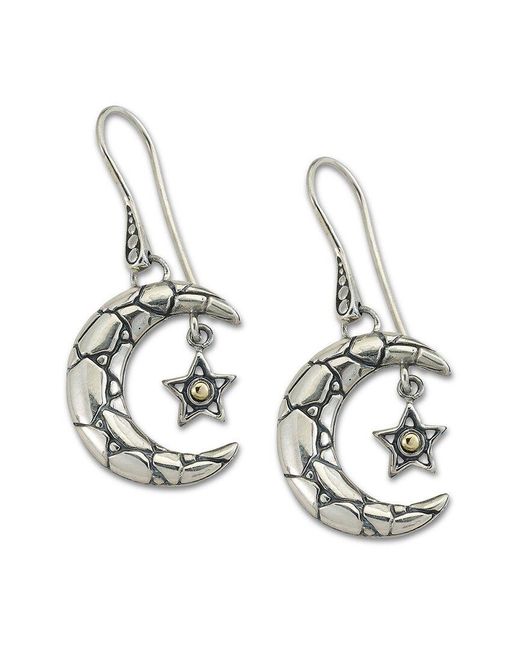Samuel B. Metallic 18k & Silver Moon & Star Hanging Earrings