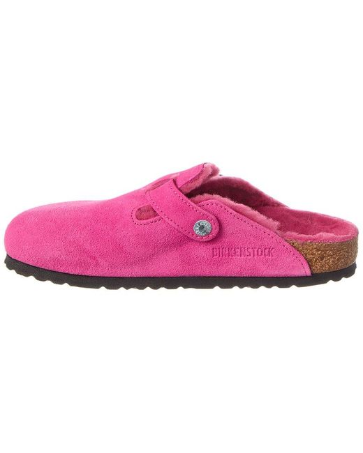 Birkenstock Pink Boston Vl Narrow Suede & Shearling Clog