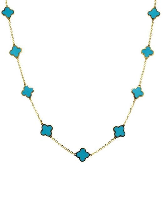 Italian Gold Blue 14k Turquoise Clover Necklace