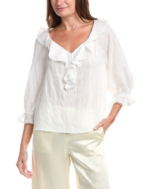 Max Studio White Sleeve Ruffle Front Blouse