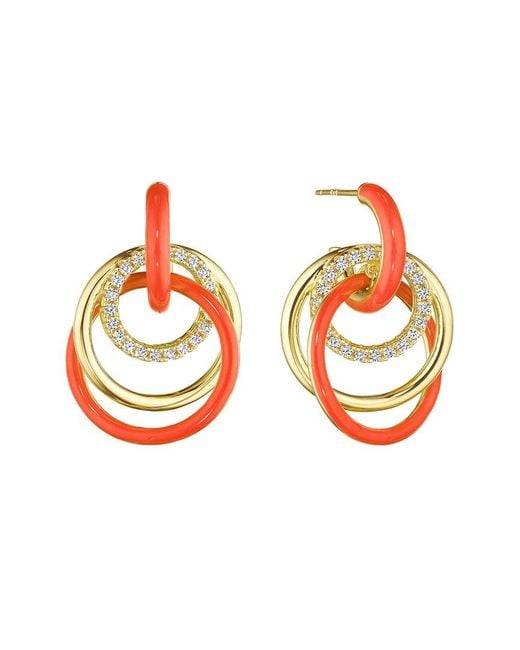 Bright Fuchsia Orange Sapphire Dangle Earrings