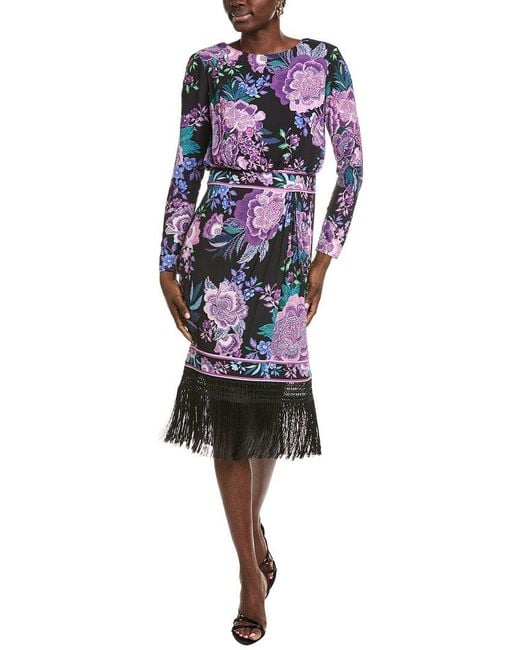 Tadashi Shoji Blue Akilah Floral Blouson Midi Dress