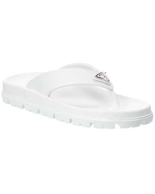 Prada White Logo Plaque Sandal