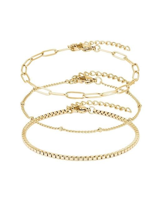 Adornia White 18K Plated Stainless Steel 3-Chain Bracelet Set