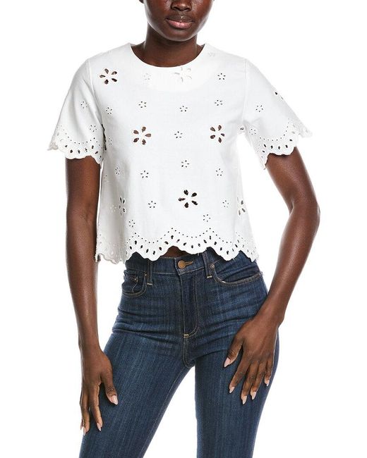 Gracia White Embroidered Eyelet Crop Top