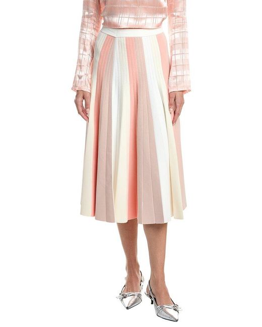 3.1 Phillip Lim Pink Colorblock Stripe Ribbed Pleated Midi Skirt