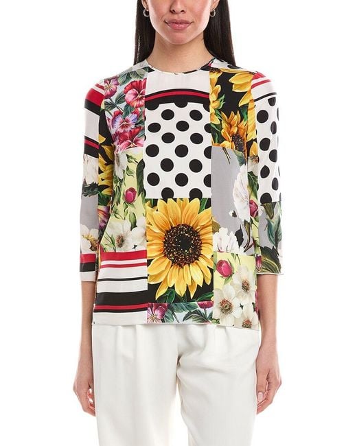Dolce & Gabbana White Silk-Blend Top