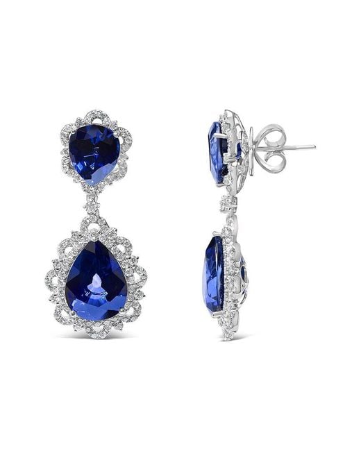 Haus of Brilliance Blue Colorful Gemstones 18K 21.33 Ct. Tw. Diamond & Lab-Grown Sapphire Dangle Earrings