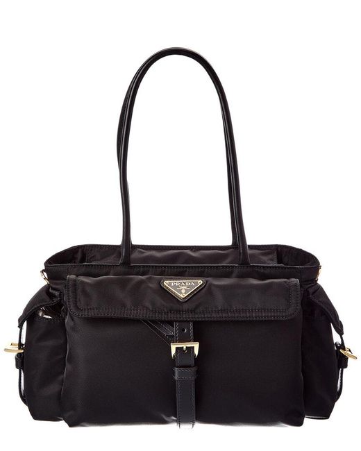 Prada Black Medium Nylon & Leather Shoulder Bag