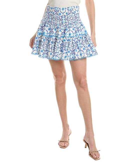 Sail To Sable Blue Smocked Linen-blend Mini Skirt